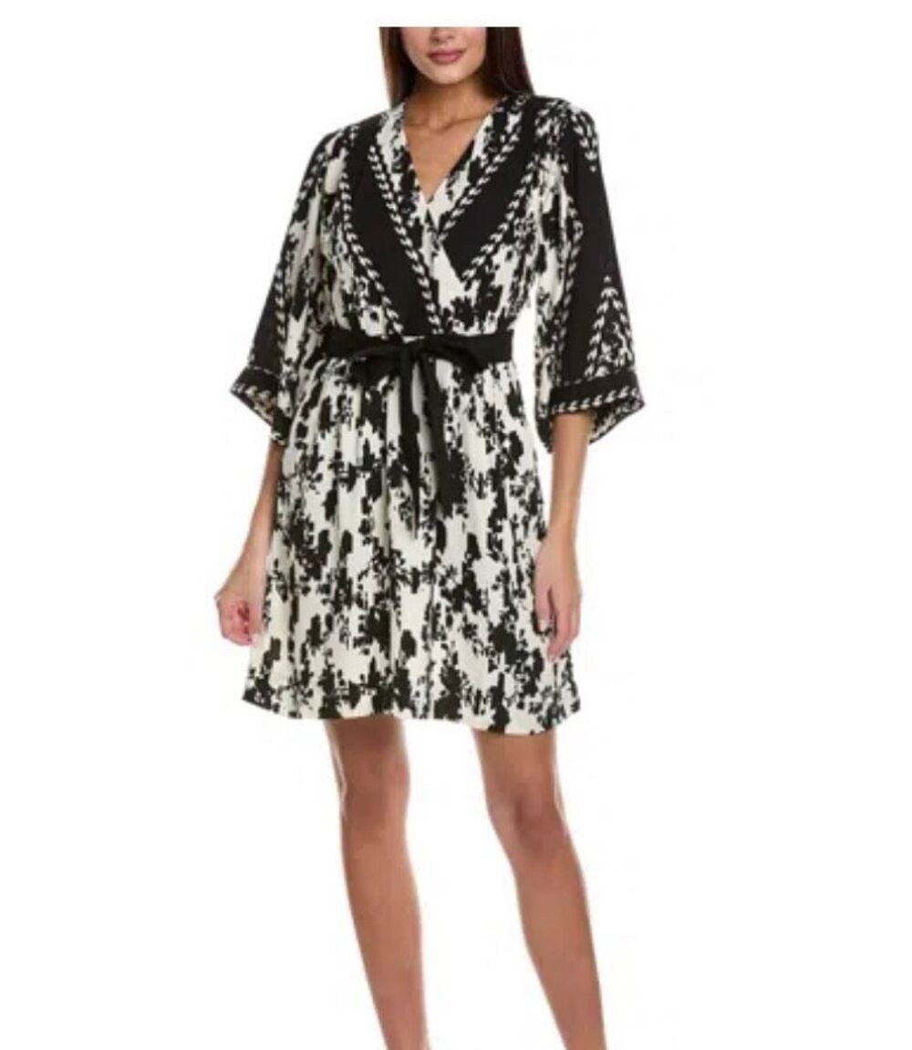 NWOT CAbi X-Factor black and white wrap front mini-dress - XXS